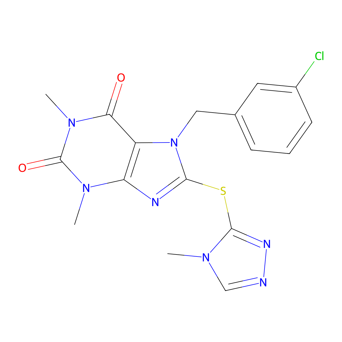 7-[(3-Chlorophenyl)methyl]-1,3-dimethyl-8-[(4-methyl-1,2,4-triazol-3-yl)sulfanyl]purine-2,6-dione molecular structure, CAS 428839-56-9