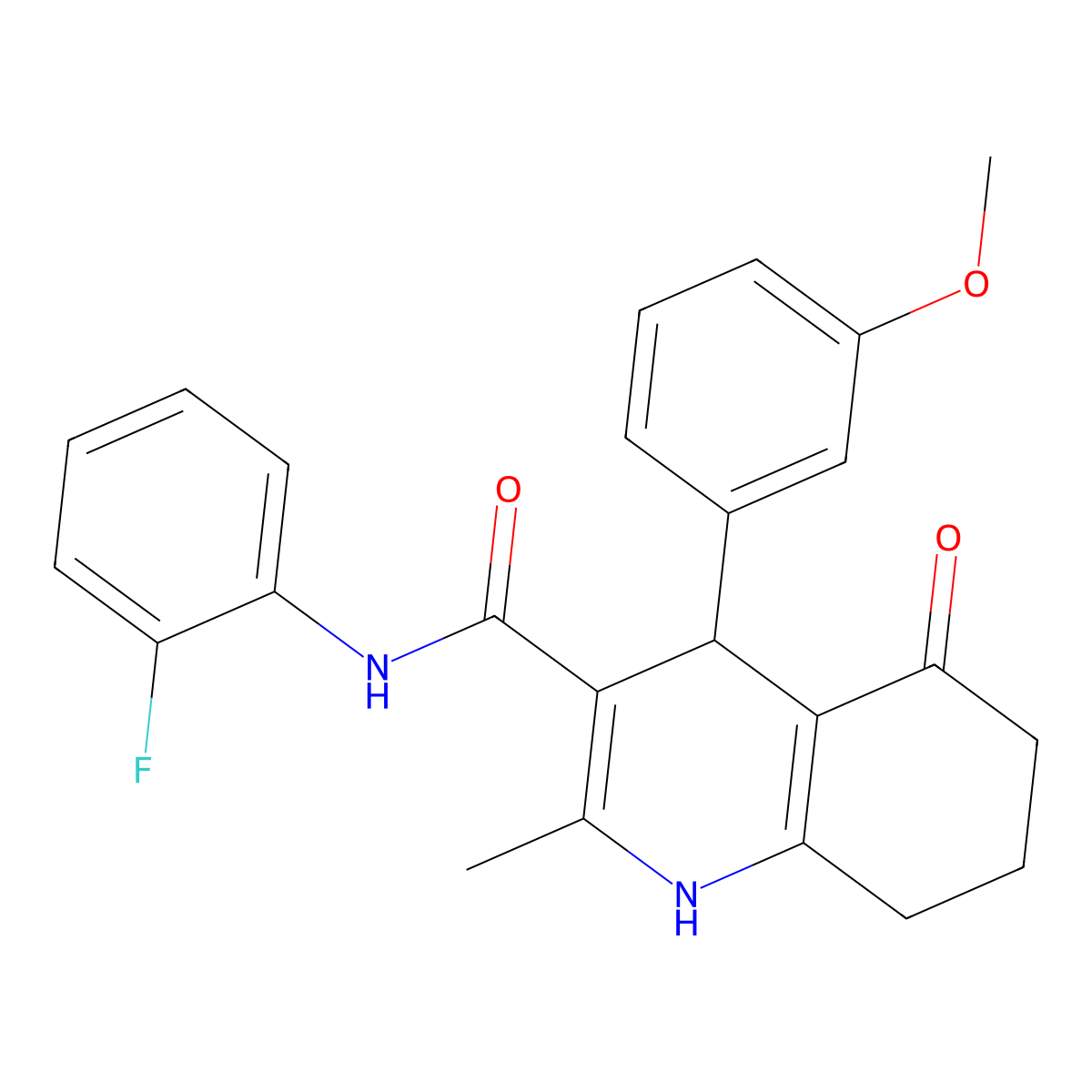 N-(2-fluorophenyl)-4-(3-methoxyphenyl)-2-methyl-5-oxo-1,4,5,6,7,8-hexahydro-3-quinolinecarboxamide molecular structure, CAS 428839-75-2