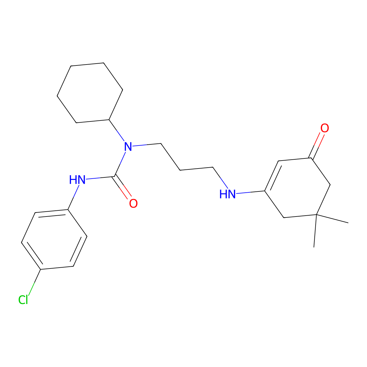3-(4-Chlorophenyl)-1-cyclohexyl-1-{3-[(5,5-dimethyl-3-oxocyclohex-1-en-1-yl)amino]propyl}urea molecular structure, CAS 428839-83-2