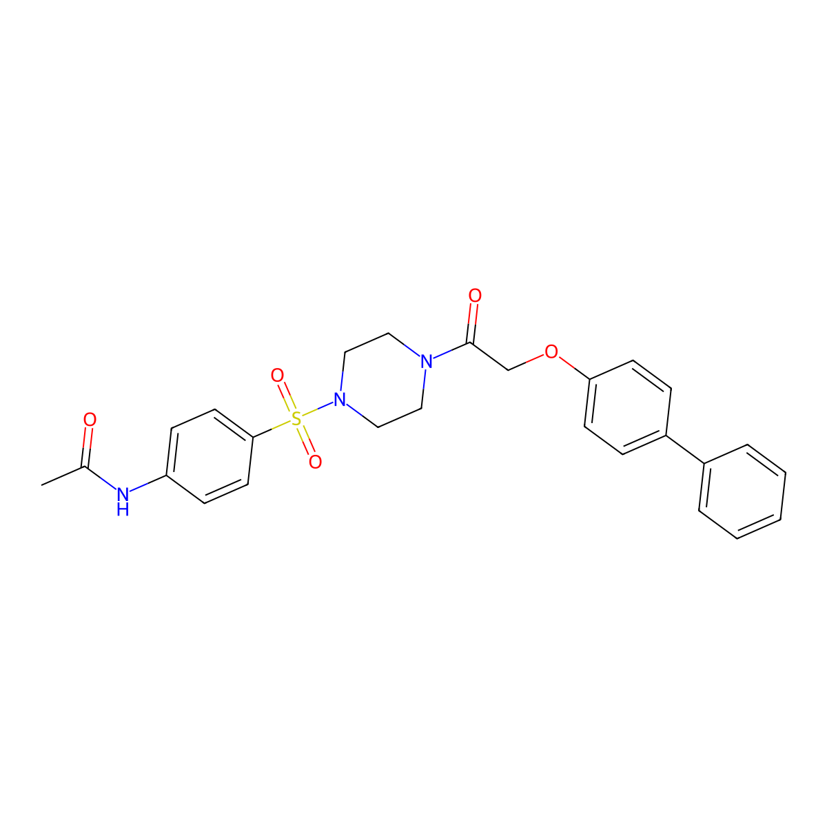N-[4-({4-[(biphenyl-4-yloxy)acetyl]piperazin-1-yl}sulfonyl)phenyl]acetamide molecular structure, CAS 428840-05-5