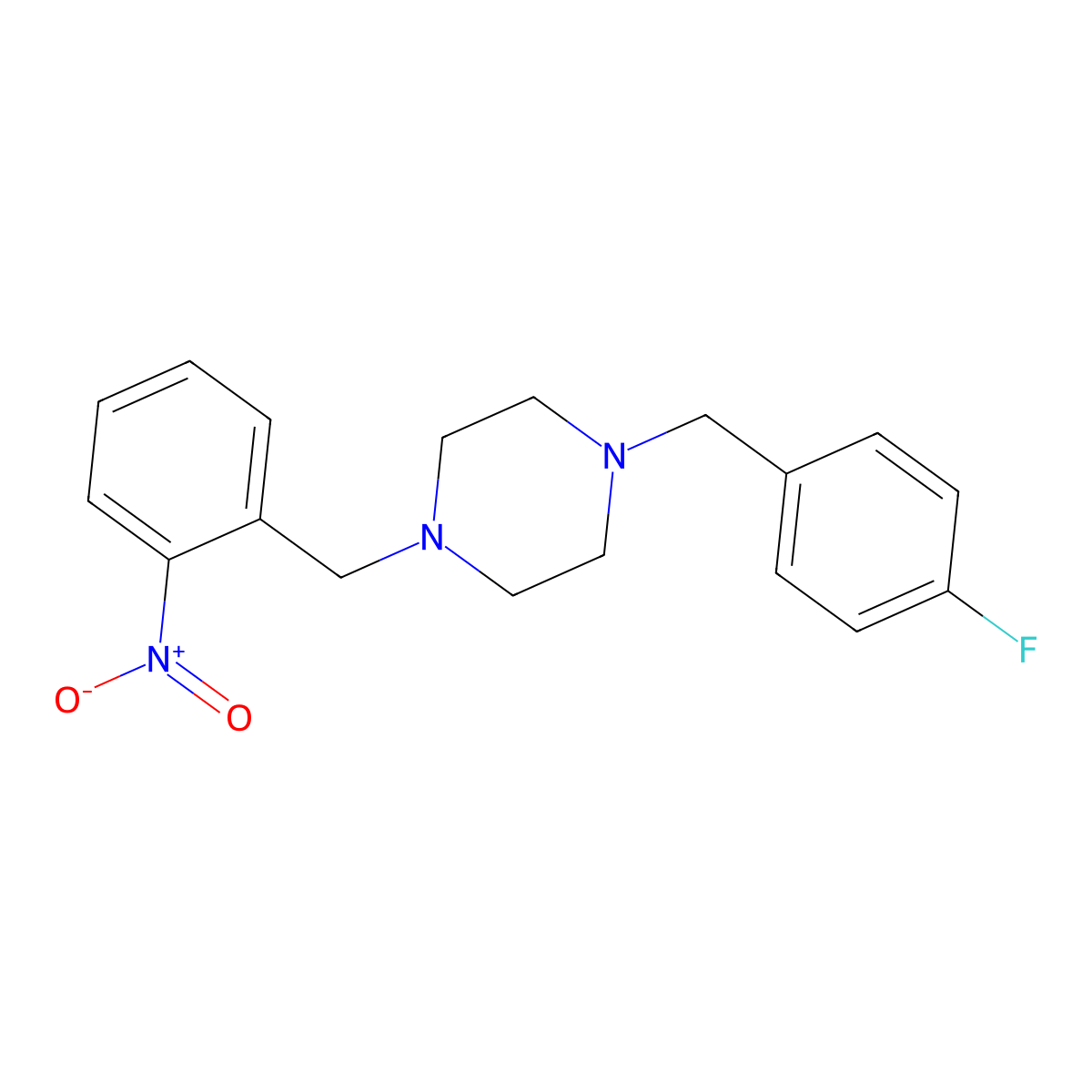 1-[(4-Fluorophenyl)methyl]-4-[(2-nitrophenyl)methyl]piperazine molecular structure, CAS 428840-09-9