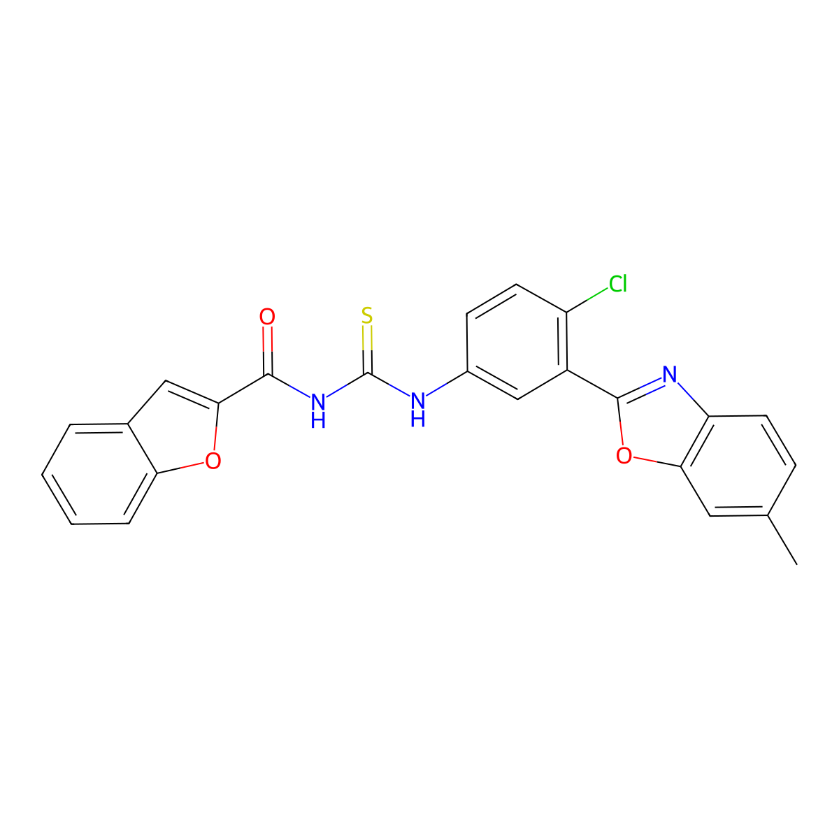 N-[[4-chloro-3-(6-methyl-1,3-benzoxazol-2-yl)phenyl]carbamothioyl]-1-benzofuran-2-carboxamide molecular structure, CAS 428841-01-4