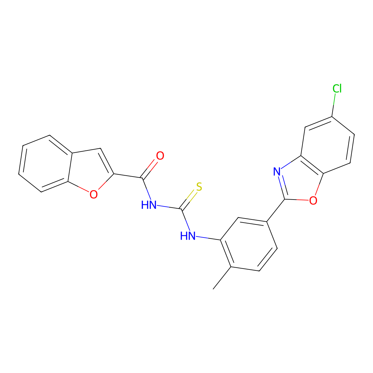 N-[[5-(5-chloro-1,3-benzoxazol-2-yl)-2-methylphenyl]carbamothioyl]-1-benzofuran-2-carboxamide molecular structure, CAS 428841-03-6