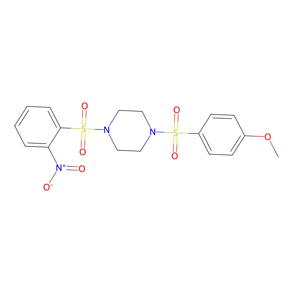 1-(4-Methoxyphenyl)sulfonyl-4-(2-nitrophenyl)sulfonylpiperazine molecular structure, CAS 428841-24-1
