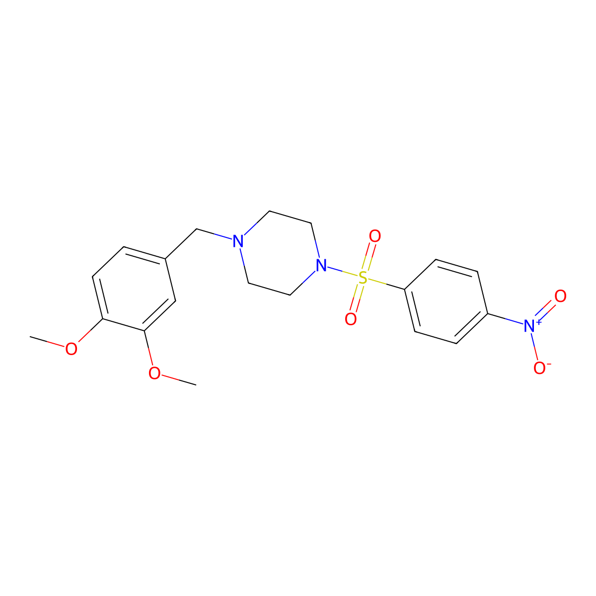 1-[(3,4-Dimethoxyphenyl)methyl]-4-(4-nitrophenyl)sulfonylpiperazine molecular structure, CAS 428841-43-4