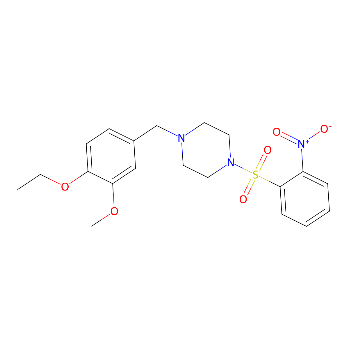 1-[(4-Ethoxy-3-methoxyphenyl)methyl]-4-(2-nitrophenyl)sulfonylpiperazine molecular structure, CAS 428841-61-6