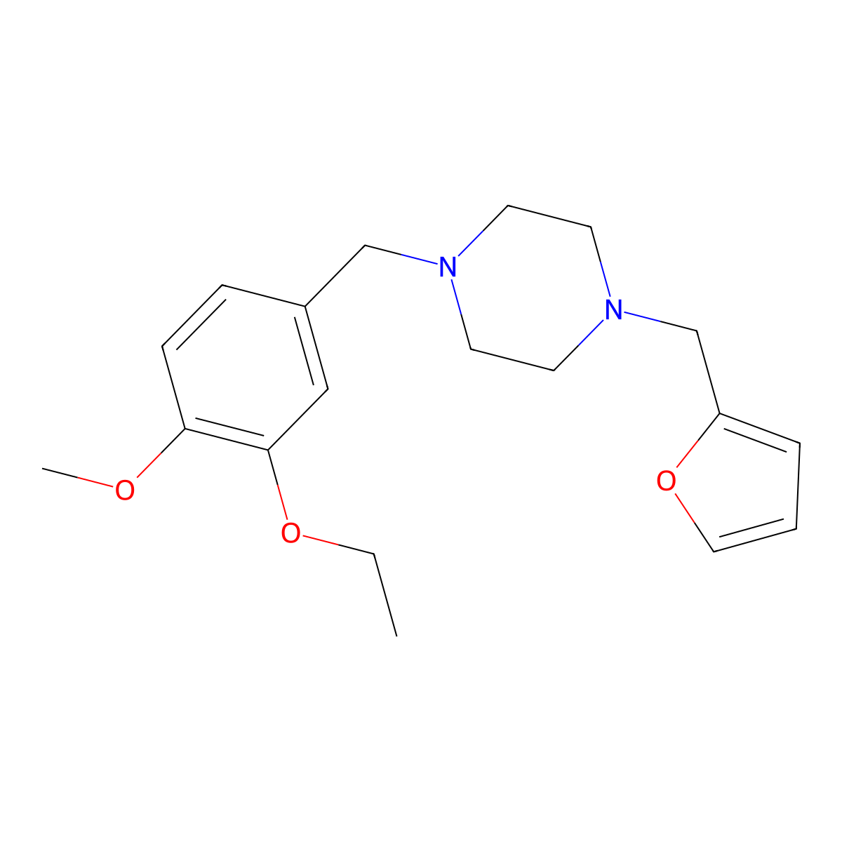 1-[(3-Ethoxy-4-methoxyphenyl)methyl]-4-(furan-2-ylmethyl)piperazine molecular structure, CAS 428841-62-7