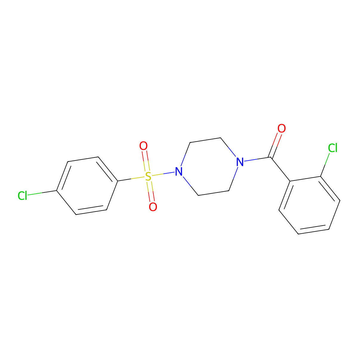 (2-Chlorophenyl)-[4-(4-chlorophenyl)sulfonylpiperazin-1-yl]methanone molecular structure, CAS 428841-67-2