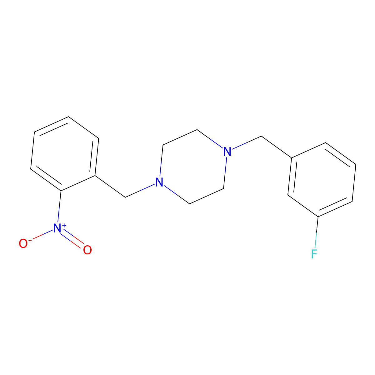 1-[(3-Fluorophenyl)methyl]-4-[(2-nitrophenyl)methyl]piperazine molecular structure, CAS 428842-04-0