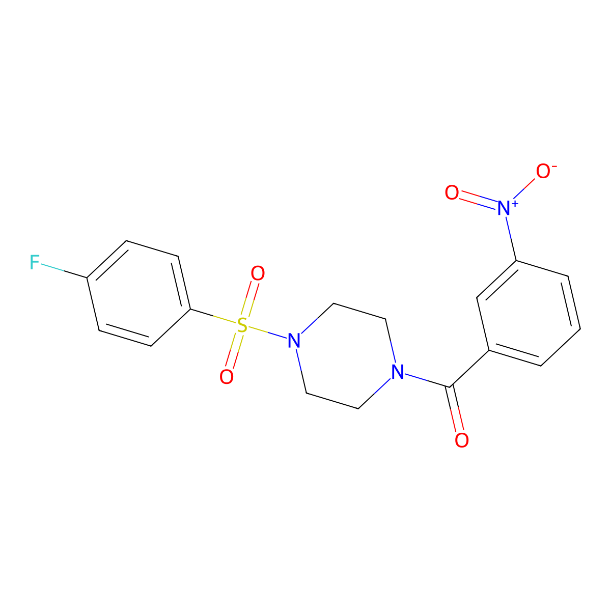 [4-(4-Fluorophenyl)sulfonylpiperazin-1-yl]-(3-nitrophenyl)methanone molecular structure, CAS 428842-14-2