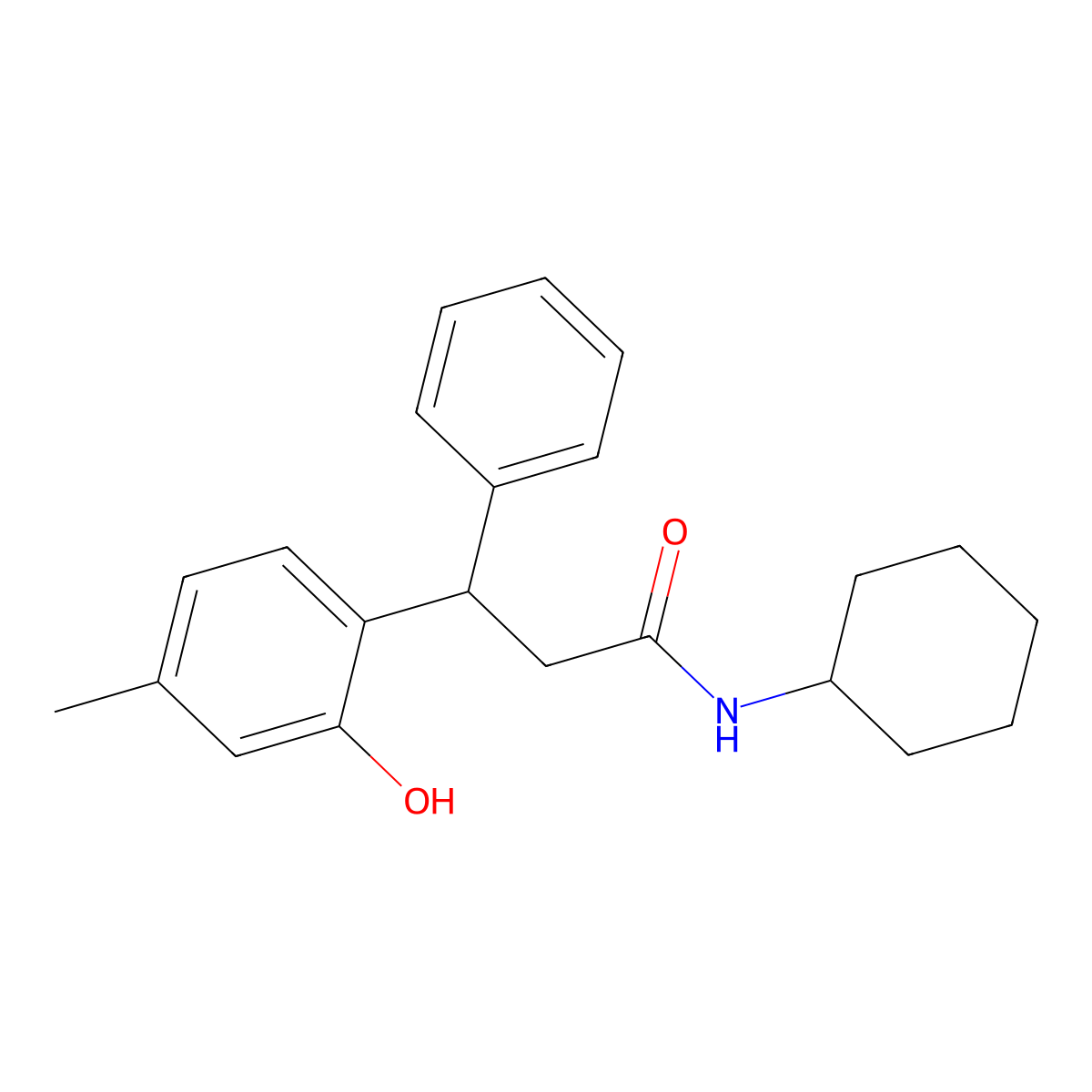 N-cyclohexyl-3-(2-hydroxy-4-methylphenyl)-3-phenylpropanamide molecular structure, CAS 428842-23-3