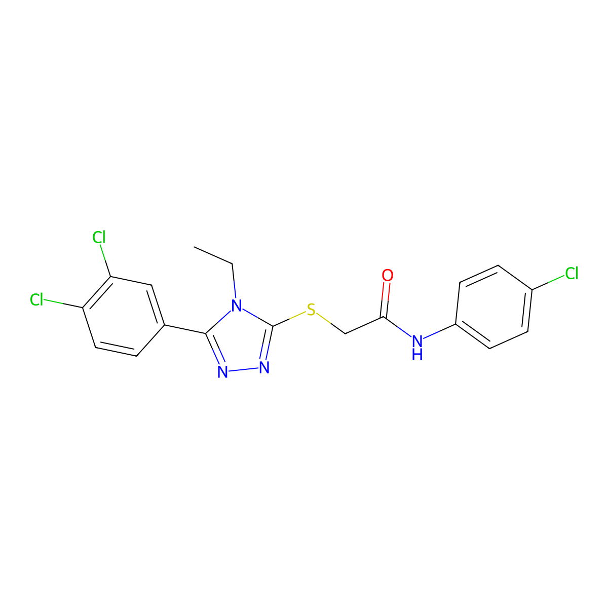 N-(4-chlorophenyl)-2-{[5-(3,4-dichlorophenyl)-4-ethyl-4H-1,2,4-triazol-3-yl]sulfanyl}acetamide molecular structure, CAS 428842-34-6