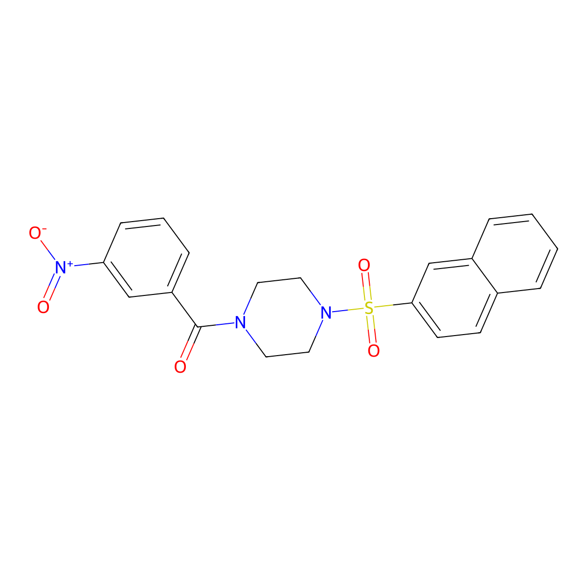 (4-Naphthalen-2-ylsulfonylpiperazin-1-yl)-(3-nitrophenyl)methanone molecular structure, CAS 428842-67-5