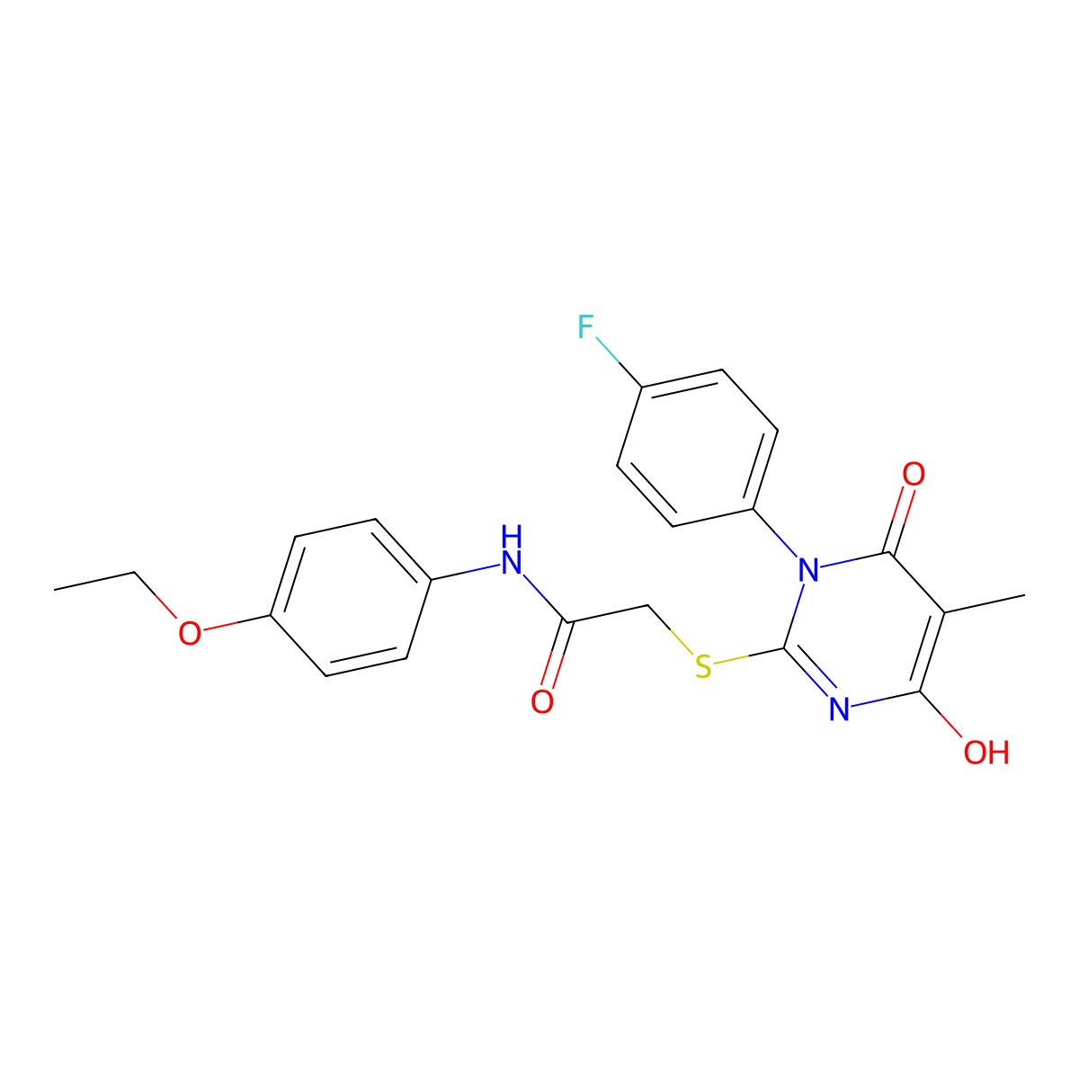 N-(4-ethoxyphenyl)-2-((1-(4-fluorophenyl)-4-hydroxy-5-methyl-6-oxo-1,6-dihydropyrimidin-2-yl)thio)acetamide molecular structure, CAS 428842-68-6