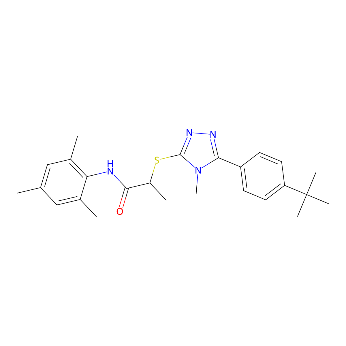 2-[[5-(4-tert-butylphenyl)-4-methyl-1,2,4-triazol-3-yl]sulfanyl]-N-(2,4,6-trimethylphenyl)propanamide molecular structure, CAS 428842-81-3