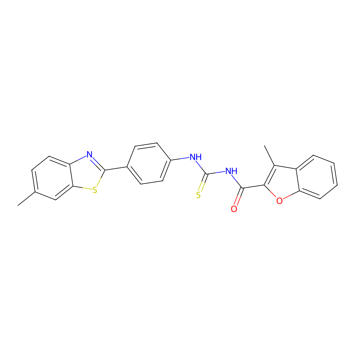 3-methyl-N-[[4-(6-methyl-1,3-benzothiazol-2-yl)phenyl]carbamothioyl]-1-benzofuran-2-carboxamide molecular structure, CAS 428842-99-3