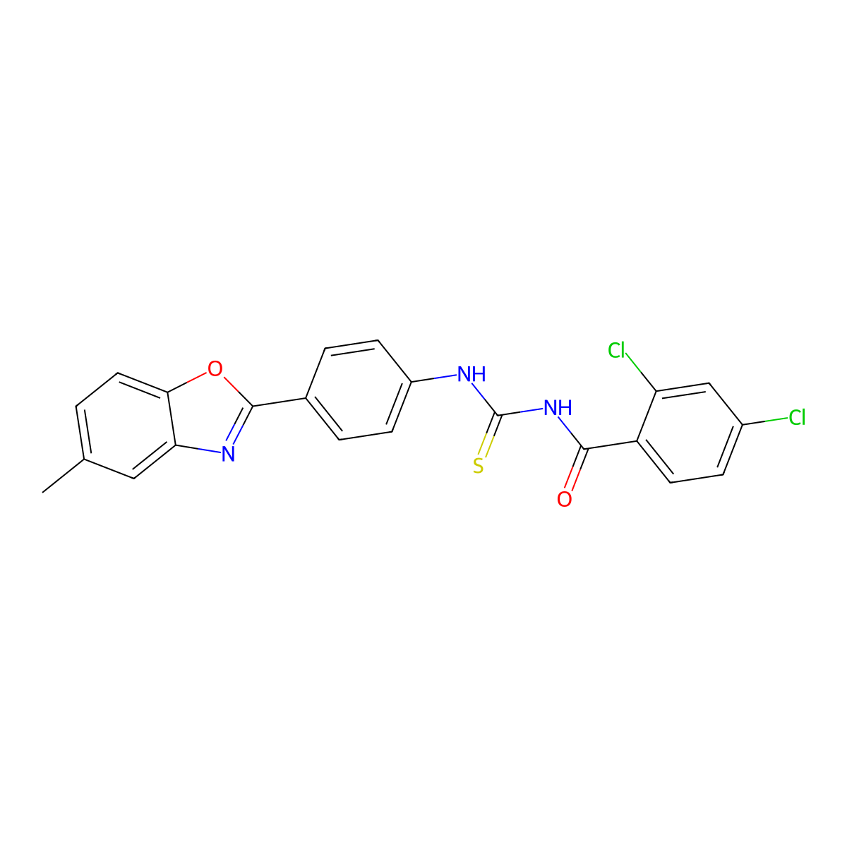 2,4-dichloro-N-[[4-(5-methyl-1,3-benzoxazol-2-yl)phenyl]carbamothioyl]benzamide molecular structure, CAS 428843-36-1
