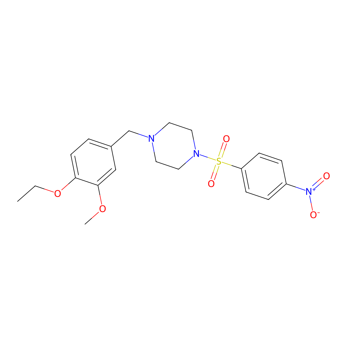 1-[(4-Ethoxy-3-methoxyphenyl)methyl]-4-(4-nitrophenyl)sulfonylpiperazine molecular structure, CAS 428843-39-4