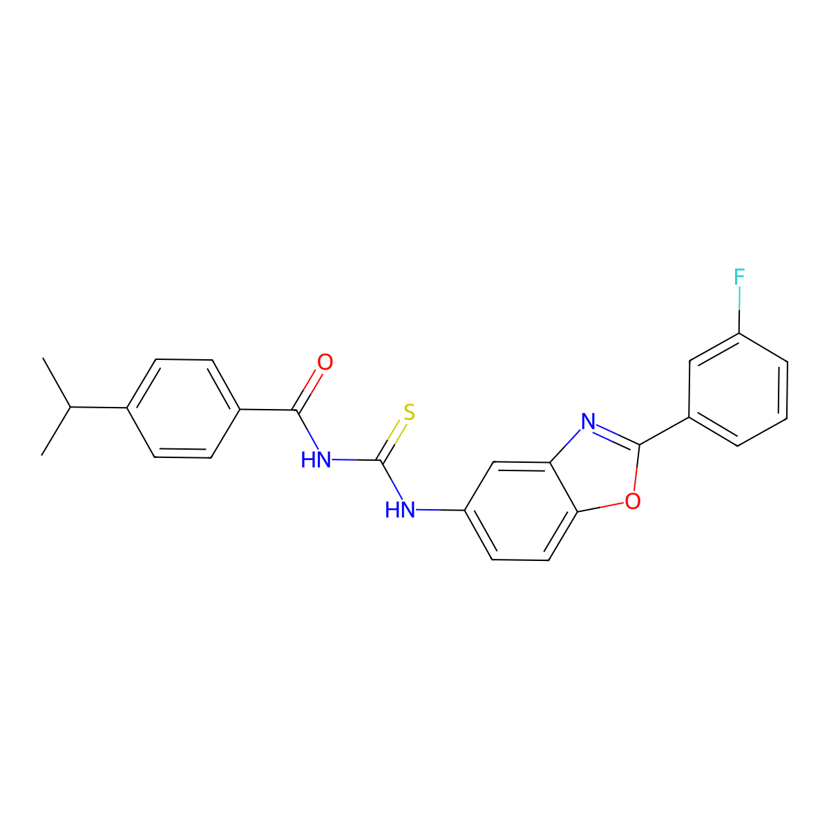 N-[[2-(3-fluorophenyl)-1,3-benzoxazol-5-yl]carbamothioyl]-4-propan-2-ylbenzamide molecular structure, CAS 428843-44-1