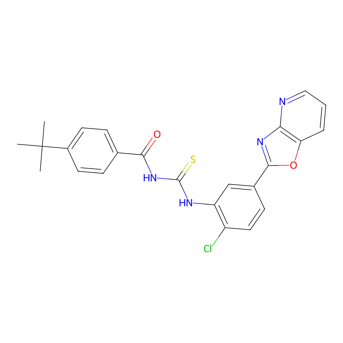 4-tert-butyl-N-[[2-chloro-5-([1,3]oxazolo[4,5-b]pyridin-2-yl)phenyl]carbamothioyl]benzamide molecular structure, CAS 428843-66-7