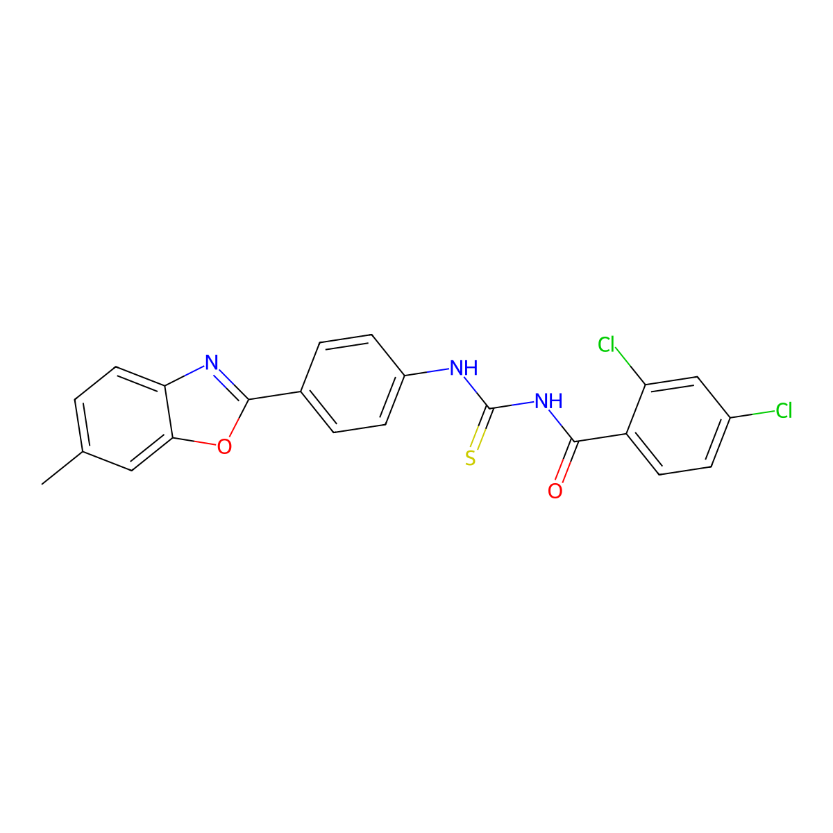2,4-dichloro-N-[[4-(6-methyl-1,3-benzoxazol-2-yl)phenyl]carbamothioyl]benzamide molecular structure, CAS 428843-71-4