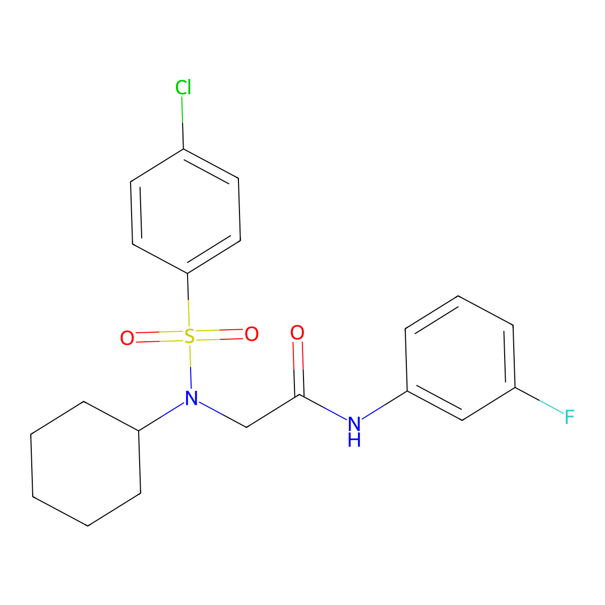 2-[(4-chlorophenyl)sulfonyl-cyclohexylamino]-N-(3-fluorophenyl)acetamide molecular structure, CAS 428843-82-7