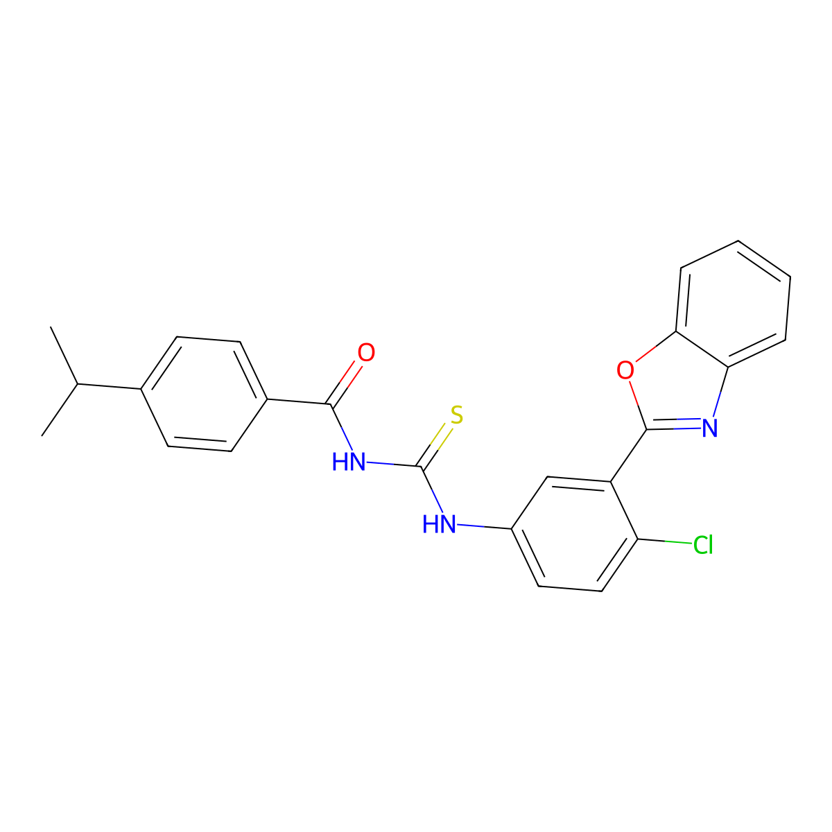 N-[[3-(1,3-benzoxazol-2-yl)-4-chlorophenyl]carbamothioyl]-4-propan-2-ylbenzamide molecular structure, CAS 428843-90-7