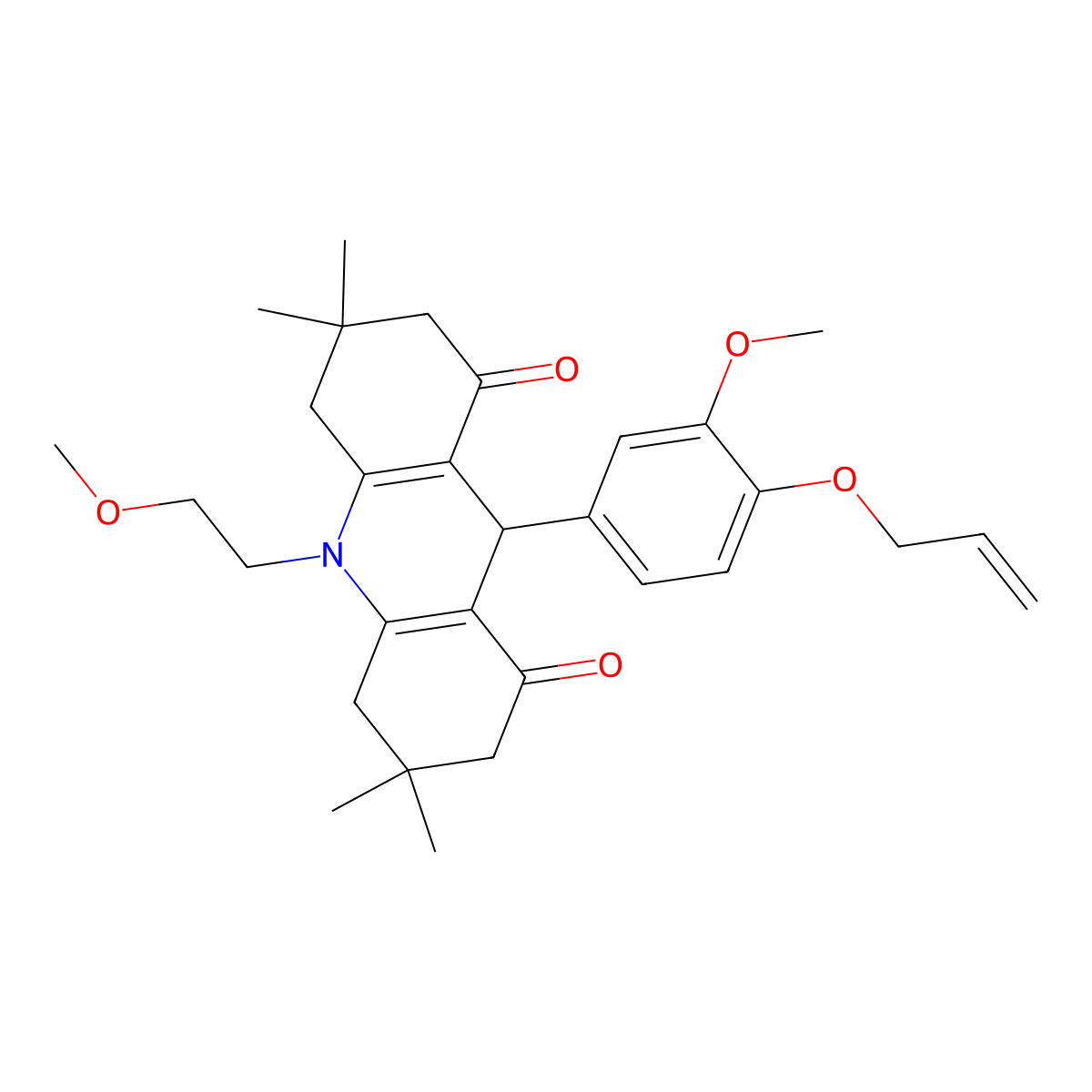 10-(2-methoxyethyl)-9-(3-methoxy-4-prop-2-enoxyphenyl)-3,3,6,6-tetramethyl-4,5,7,9-tetrahydro-2H-acridine-1,8-dione molecular structure, CAS 428844-23-9