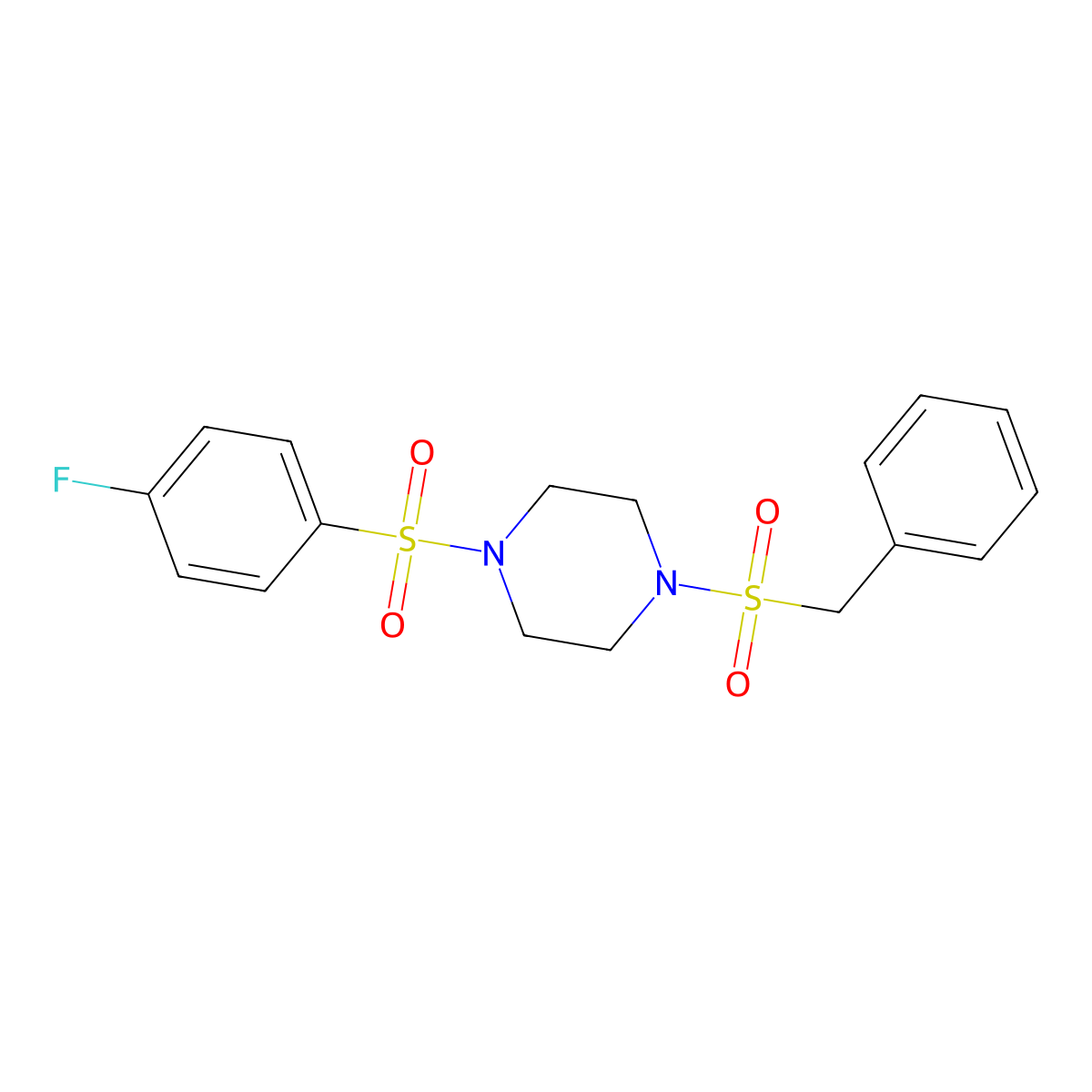 1-Benzylsulfonyl-4-(4-fluorophenyl)sulfonylpiperazine molecular structure, CAS 428844-46-6