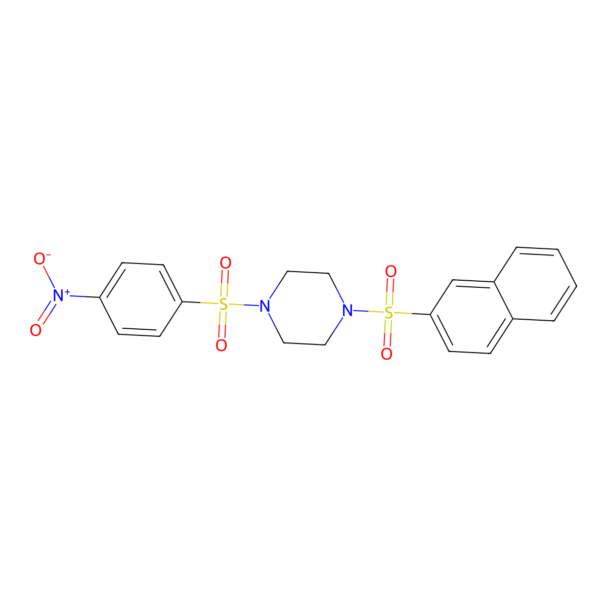1-Naphthalen-2-ylsulfonyl-4-(4-nitrophenyl)sulfonylpiperazine molecular structure, CAS 428844-62-6