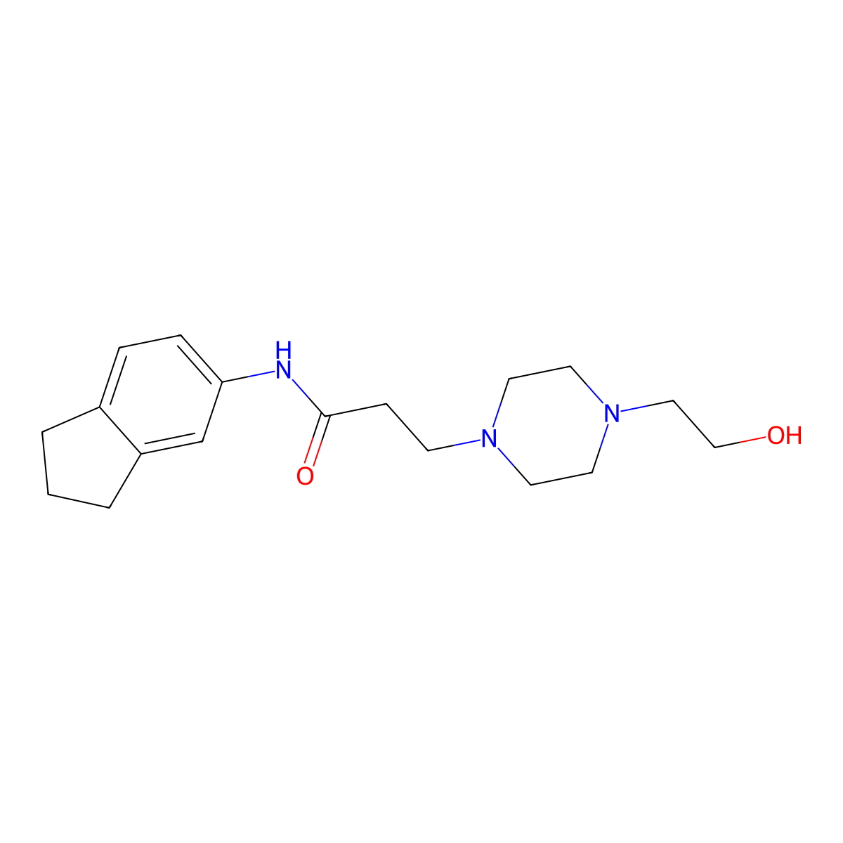 N-(2,3-dihydro-1H-inden-5-yl)-3-[4-(2-hydroxyethyl)piperazin-1-yl]propanamide molecular structure, CAS 428845-04-9