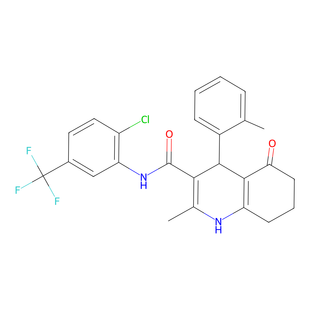 N-[2-chloro-5-(trifluoromethyl)phenyl]-2-methyl-4-(2-methylphenyl)-5-oxo-4,6,7,8-tetrahydro-1H-quinoline-3-carboxamide molecular structure, CAS 428845-07-2