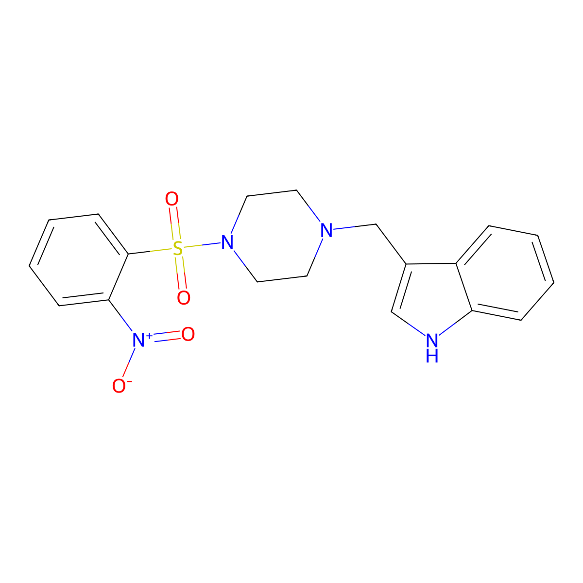 3-[[4-(2-nitrophenyl)sulfonylpiperazin-1-yl]methyl]-1H-indole molecular structure, CAS 428845-10-7