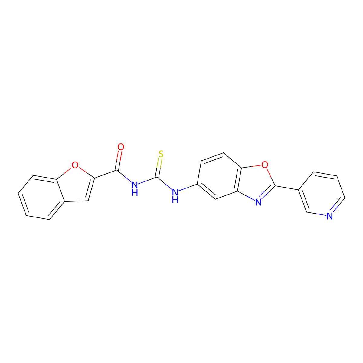 N-[(2-pyridin-3-yl-1,3-benzoxazol-5-yl)carbamothioyl]-1-benzofuran-2-carboxamide molecular structure, CAS 428845-55-0