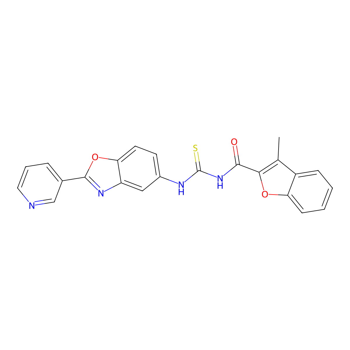 3-methyl-N-[(2-pyridin-3-yl-1,3-benzoxazol-5-yl)carbamothioyl]-1-benzofuran-2-carboxamide molecular structure, CAS 428845-69-6