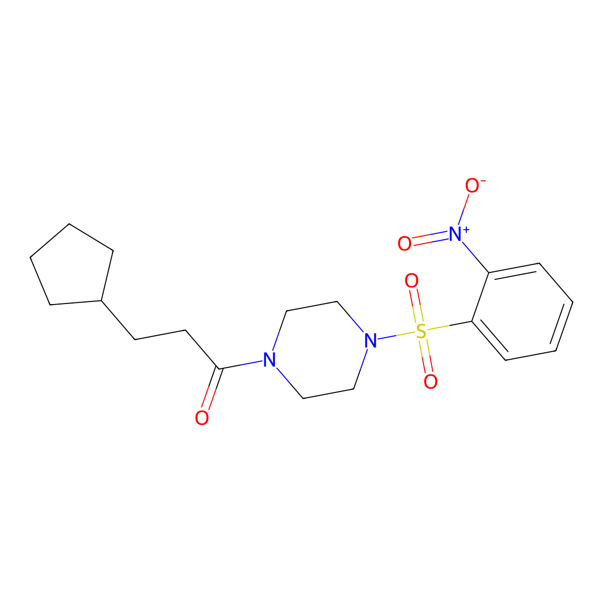 3-Cyclopentyl-1-[4-(2-nitrophenyl)sulfonylpiperazin-1-yl]propan-1-one molecular structure, CAS 428845-81-2