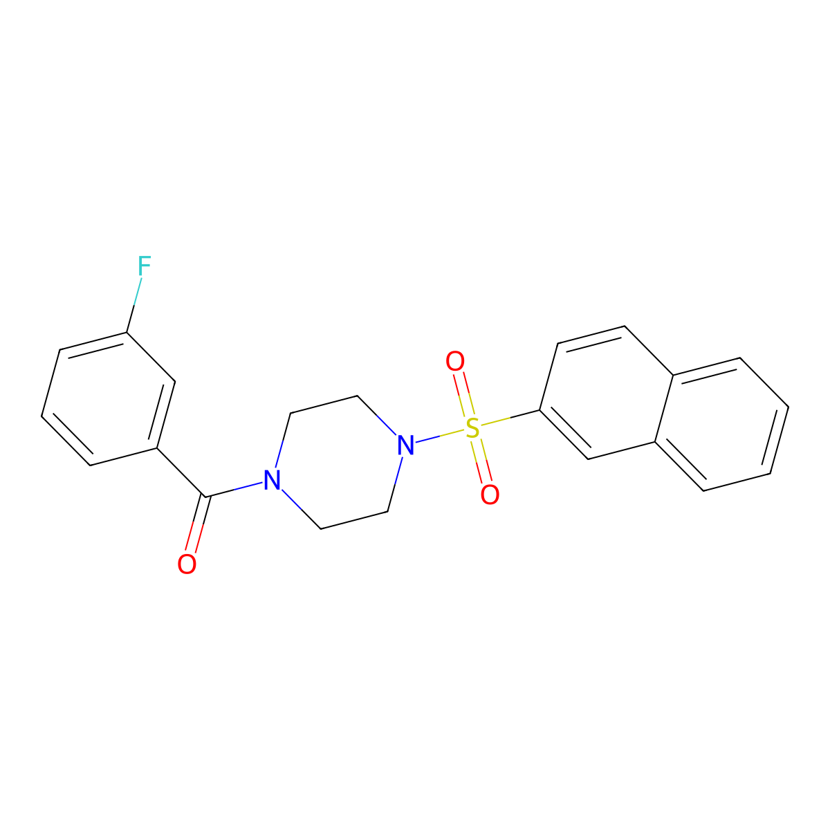 (3-Fluorophenyl)-(4-naphthalen-2-ylsulfonylpiperazin-1-yl)methanone molecular structure, CAS 428845-89-0