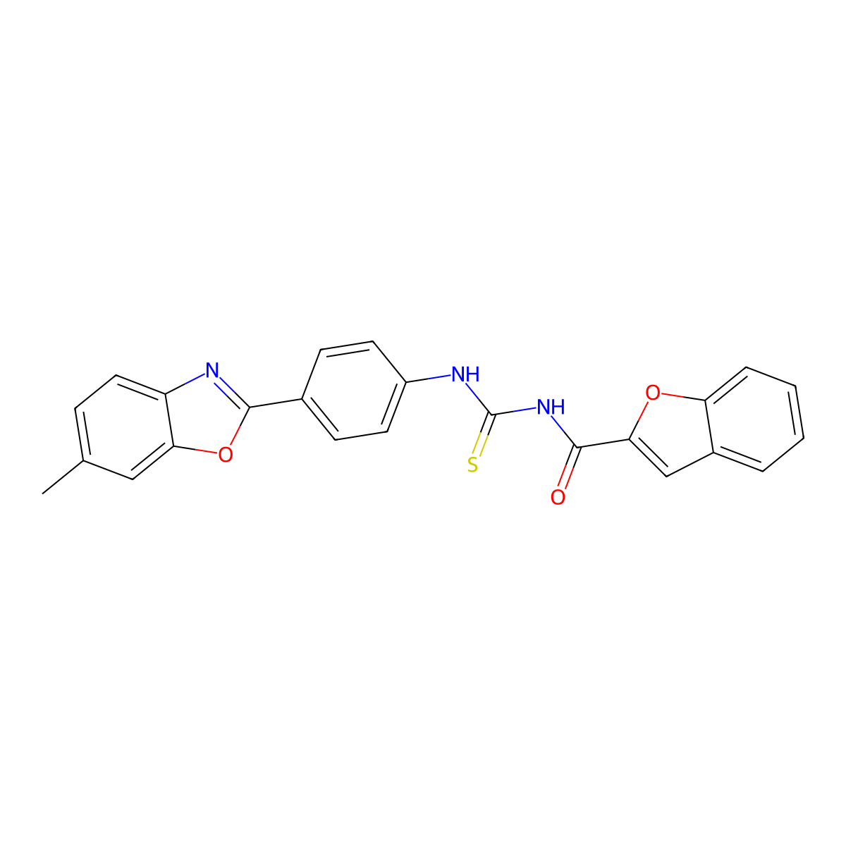 N-{[4-(6-methyl-1,3-benzoxazol-2-yl)phenyl]carbamothioyl}-1-benzofuran-2-carboxamide molecular structure, CAS 428845-95-8