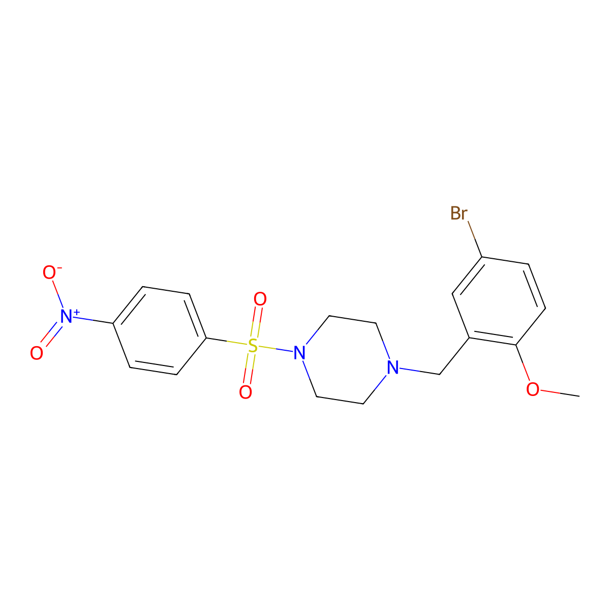 1-[(5-Bromo-2-methoxyphenyl)methyl]-4-(4-nitrophenyl)sulfonylpiperazine molecular structure, CAS 428846-00-8