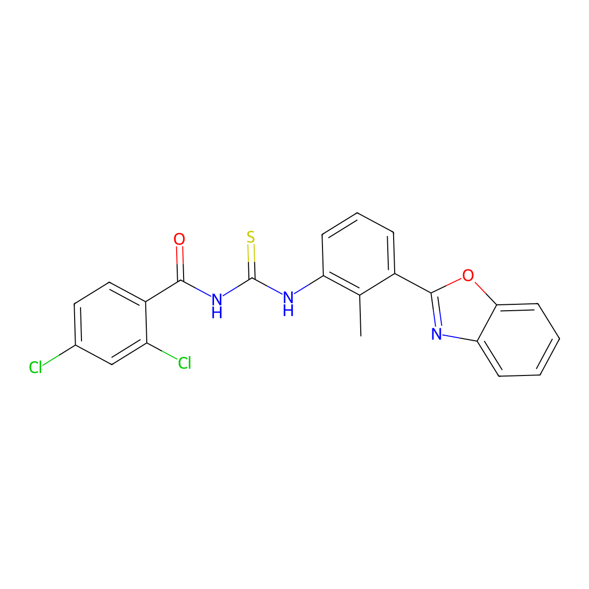 N-[[3-(1,3-benzoxazol-2-yl)-2-methylphenyl]carbamothioyl]-2,4-dichlorobenzamide molecular structure, CAS 428846-02-0