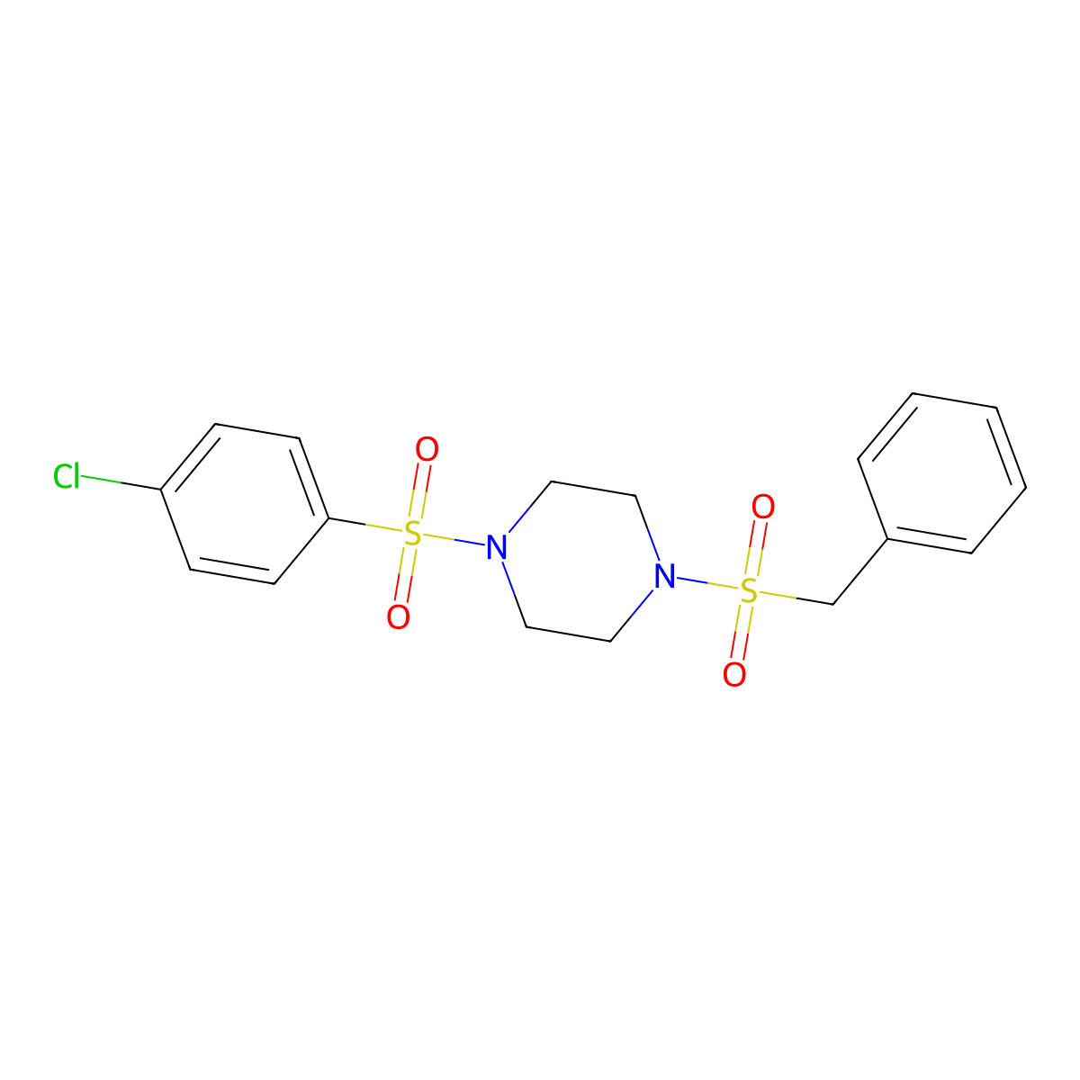 1-Benzylsulfonyl-4-(4-chlorophenyl)sulfonylpiperazine molecular structure, CAS 428846-05-3