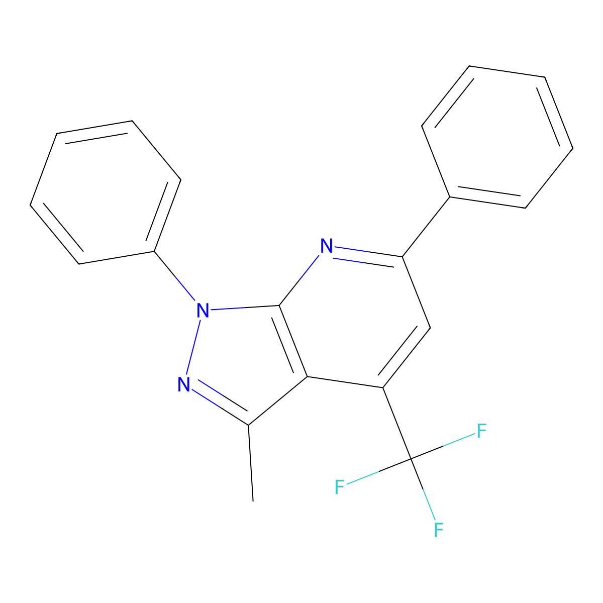 3-Methyl-1,6-diphenyl-4-(trifluoromethyl)-1H-pyrazolo(3,4-B)pyridine molecular structure, CAS 428846-07-5