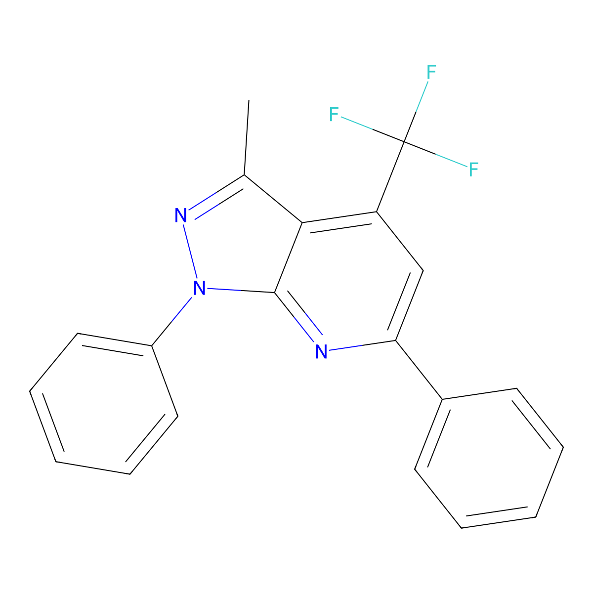 3-Methyl-1,6-diphenyl-4-(trifluoromethyl)-1H-pyrazolo(3,4-B)pyridine molecular structure, CAS 428846-07-5