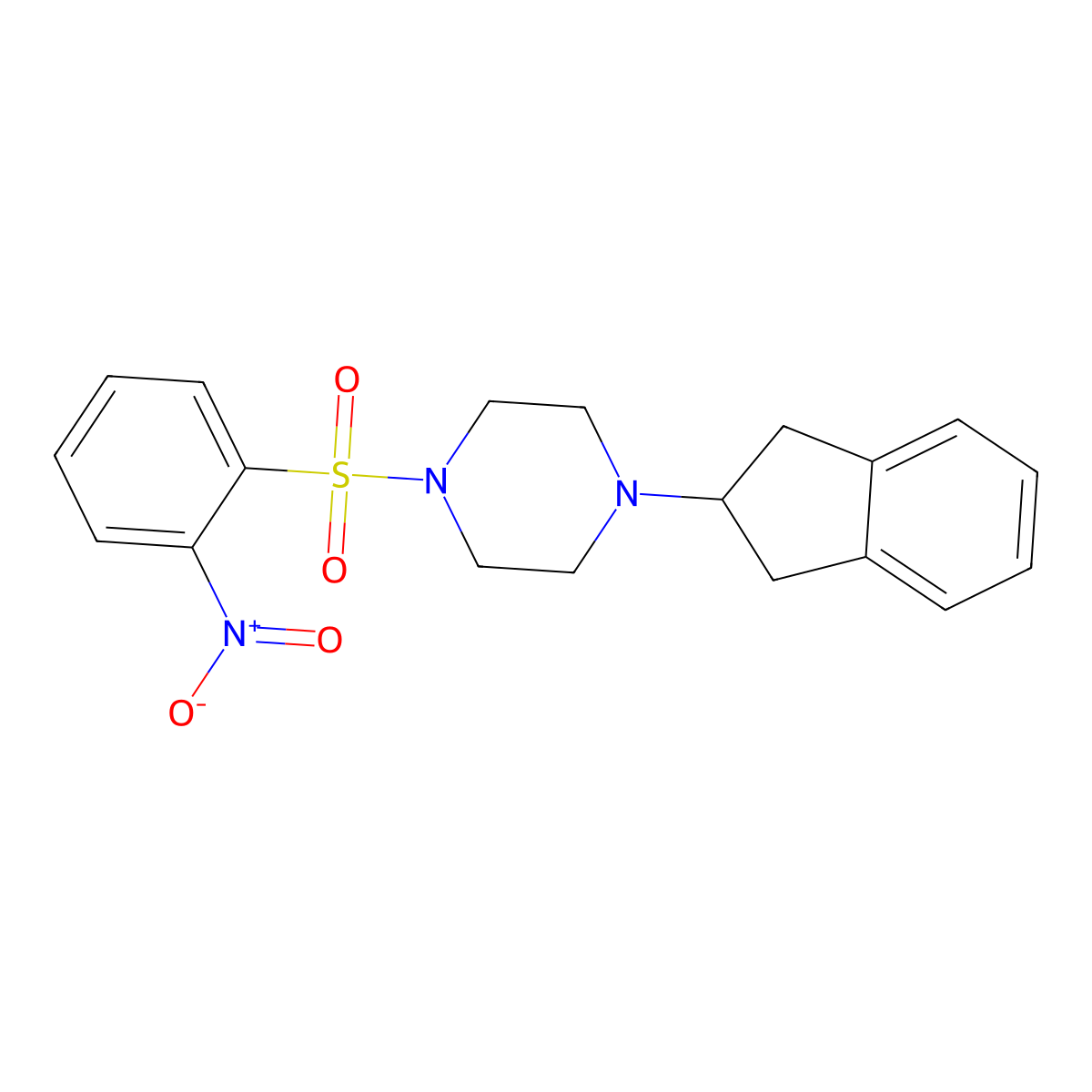 1-(2,3-dihydro-1H-inden-2-yl)-4-(2-nitrophenyl)sulfonylpiperazine molecular structure, CAS 428846-85-9