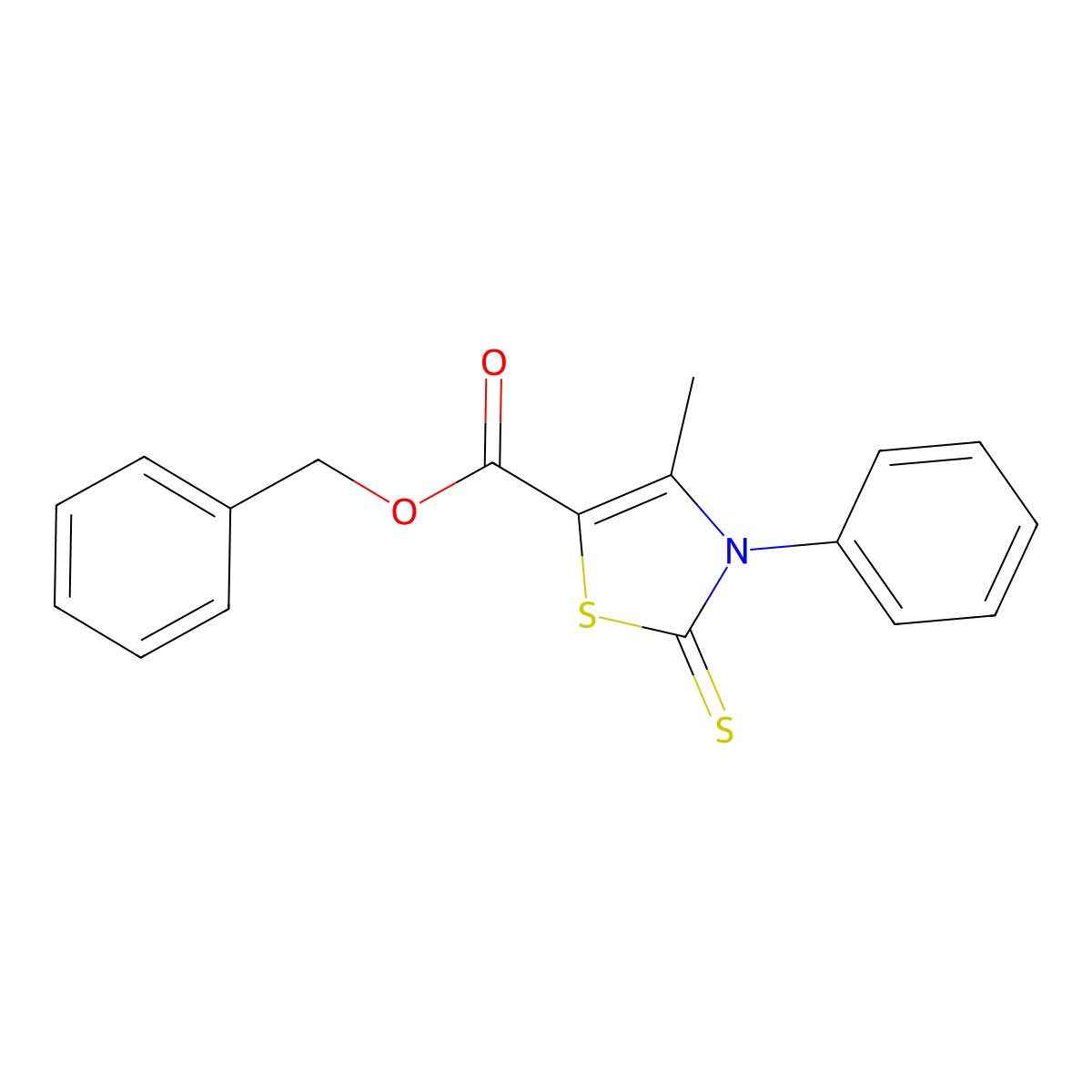 Benzyl 4-methyl-3-phenyl-2-sulfanylidene-1,3-thiazole-5-carboxylate molecular structure, CAS 428846-92-8
