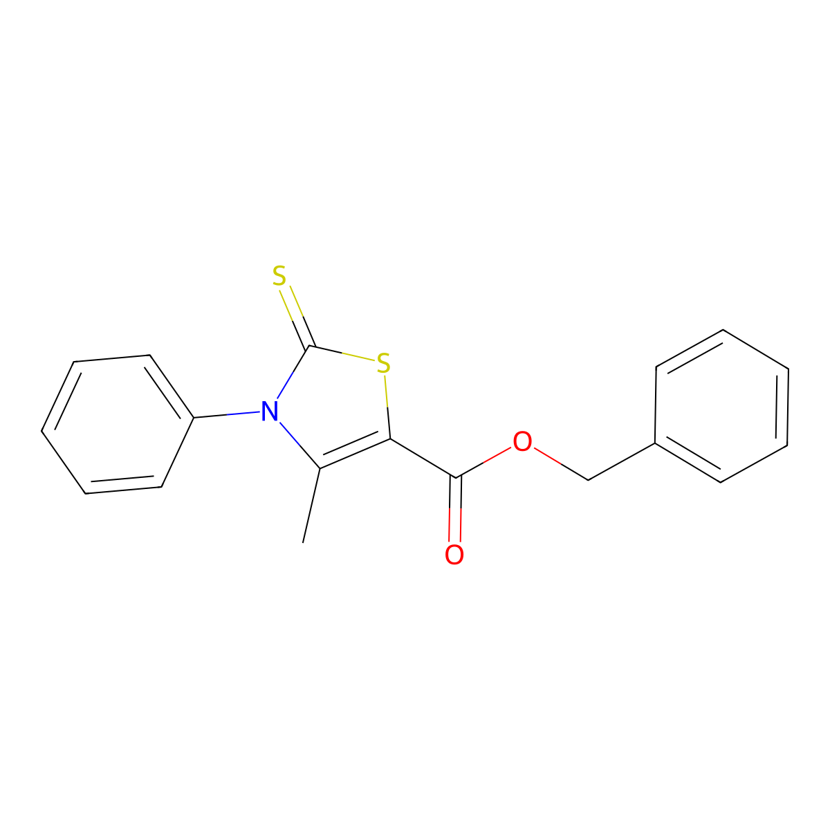 Benzyl 4-methyl-3-phenyl-2-sulfanylidene-1,3-thiazole-5-carboxylate molecular structure, CAS 428846-92-8
