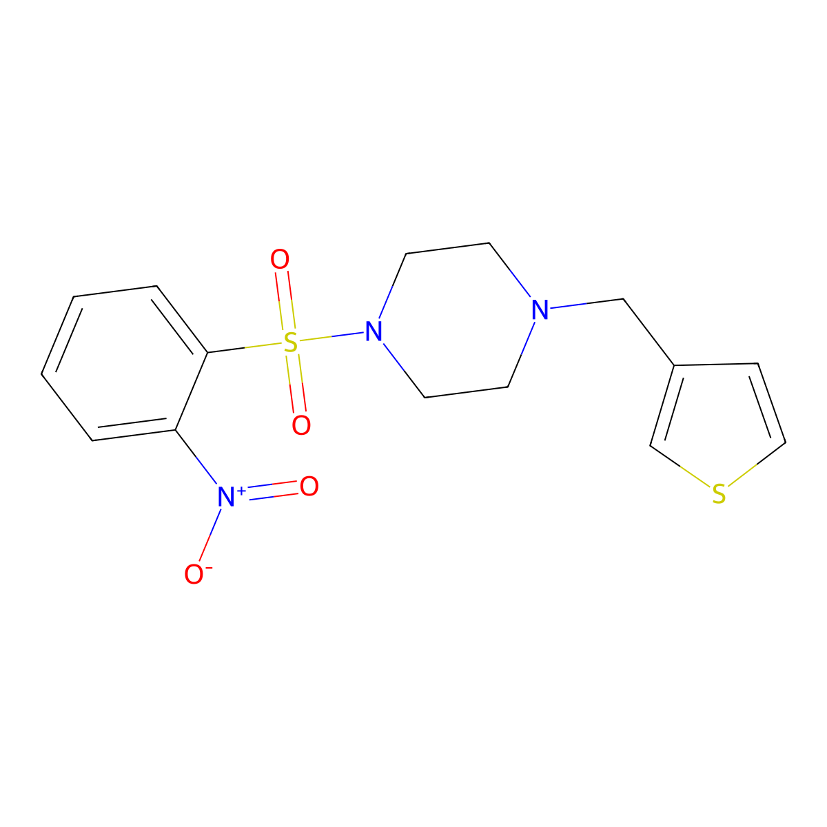 1-(2-Nitrophenyl)sulfonyl-4-(thiophen-3-ylmethyl)piperazine molecular structure, CAS 428847-14-7