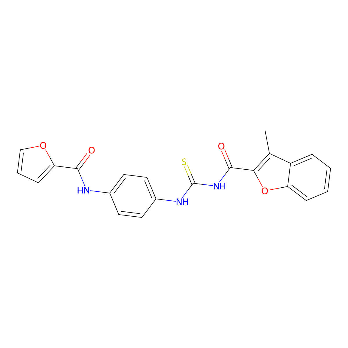 N-[[4-(furan-2-carbonylamino)phenyl]carbamothioyl]-3-methyl-1-benzofuran-2-carboxamide molecular structure, CAS 428847-15-8