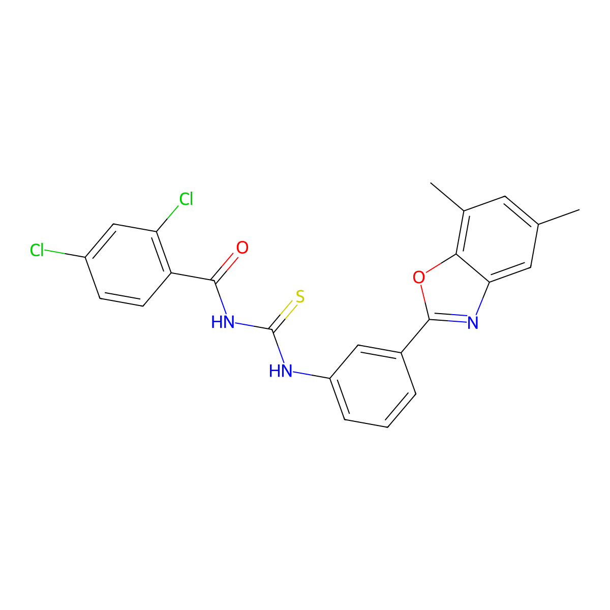 2,4-dichloro-N-[[3-(5,7-dimethyl-1,3-benzoxazol-2-yl)phenyl]carbamothioyl]benzamide molecular structure, CAS 428847-27-2