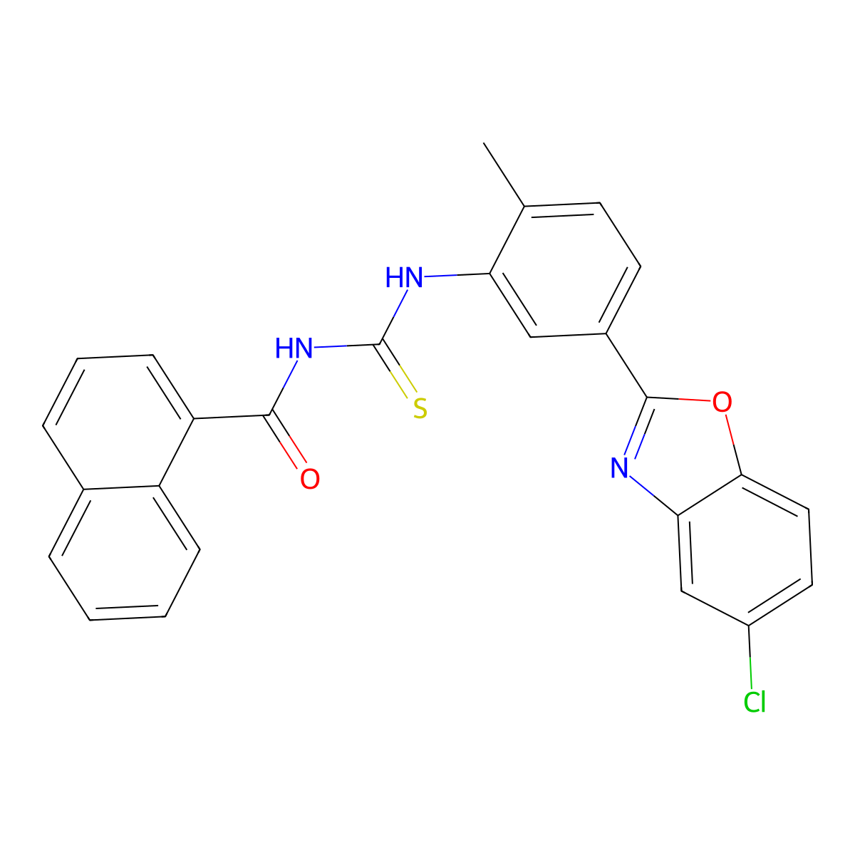 N-[[5-(5-chloro-1,3-benzoxazol-2-yl)-2-methylphenyl]carbamothioyl]naphthalene-1-carboxamide molecular structure, CAS 428847-48-7